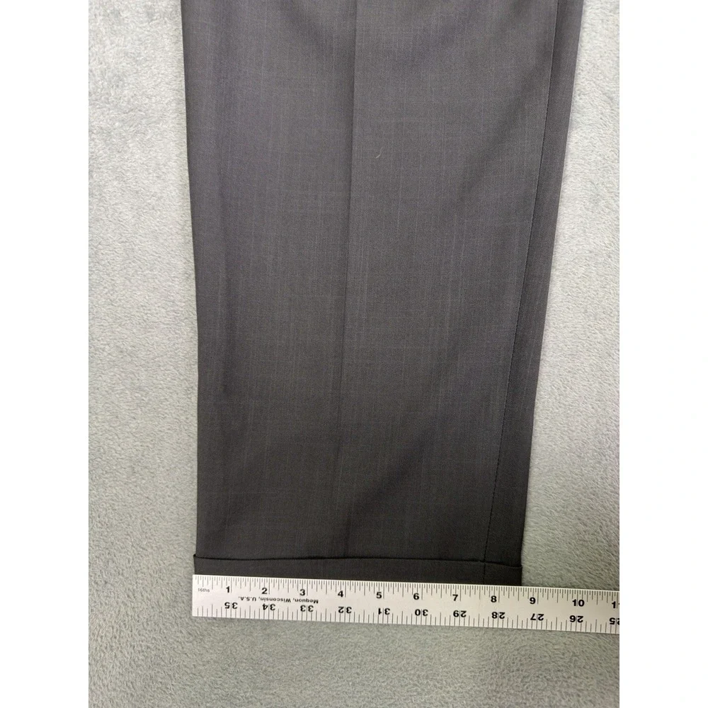 Haggar Dress‎ Pants Mens 34x29 Gray Pleated Straight Classic Fit Cuffed Mid Rise